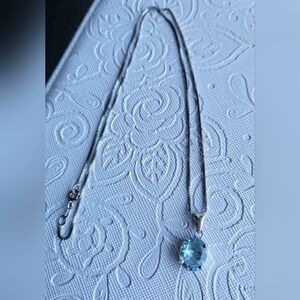 CAA Sterling Silver Light Blue Topaz Necklace ✨️ Length 17.5"